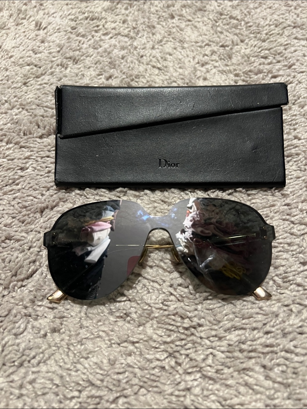 Dior Rimless Sunglasses with Black Lenses and Gold Temples